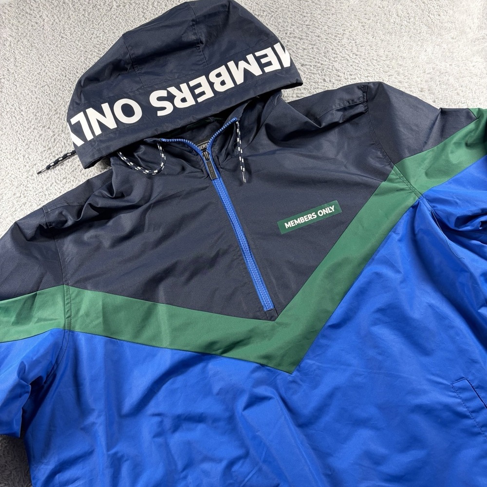 Members Only Windbreaker Rain Jacket Mens XXL Blue Green Color Block Pull Over